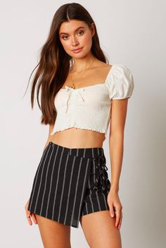 Black Striped Skort - Cute Skort | Bohopink Black Striped Skirt, Cheap Boutique Clothing, Skort Dress, Striped Two Piece, Boho Pink, Older Women Fashion, Gameday Outfit, Stripe Skirt, Cute Skirts