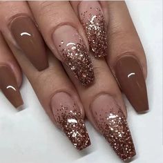 47106535817498 Ongles Bling Bling, Brown Acrylic Nails, Brown Nail, Ballet Nails, Nagellack Trends, Coffin Press On Nails, Brown Nails, Bling Nails