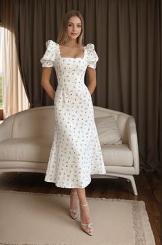 Lasaky - Floral Print Short-Sleeve Dress with Waist Cinching Long-skirt Design Mode Prints, Godet Skirt, Midi Dress Elegant, Fresh Dress, Mini Robes, Midi Dress Casual, Midi Dress Summer, Elegant Dresses Long, Trendy Fall