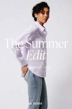 Our favorite button up shirt comes in linen… and Lavender. Our new Summer Shirt is made of 100% washed European linen and pairs perfectly with slim bottoms for a casual chic work outfit, or layered over a tank top for a breezy summer look around town. Casual Chic Work Outfit, Button Up Shirt Outfit, Summer Ready To Wear, Chic Work Outfit, Lavender Linen, Feminine Summer