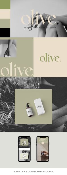 an advertisement for olive skin care products with the words olive on it and images of women in