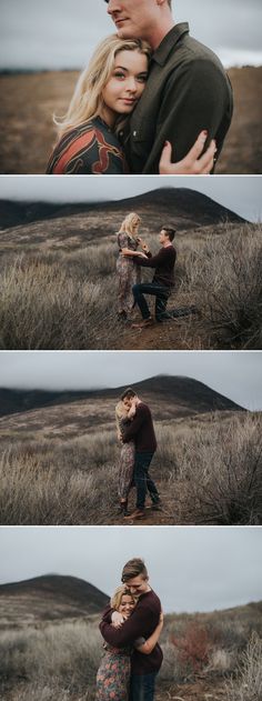 two people hugging each other in the middle of a field