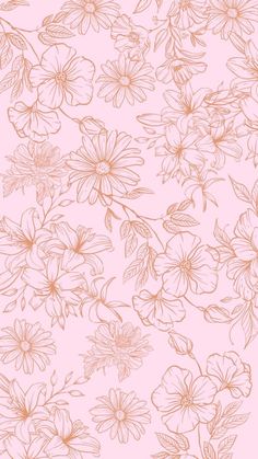 a pink background with flowers and leaves on it