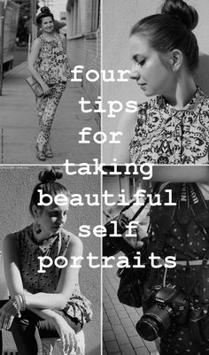 four tips for taking beautiful self portraits in black and white, with text overlay that reads four tips for taking beautiful self portraits