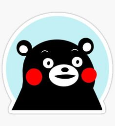 a black bear with red eyes sticker on a white background and blue circle behind it