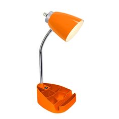 an orange desk lamp on a white background