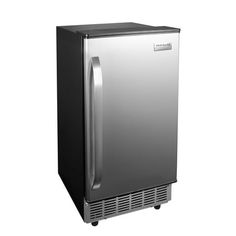 a stainless steel refrigerator freezer sitting on top of a white background