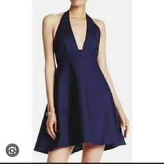 Halston Heritage Sleeveless V-Neck A-Line Navy Halter Size 2 Nwt Approximately Measurements Bust 15” Waist 14” Length 35” Halston Heritage Dress, Halston Heritage, Dresses Backless, Deep V Neck, Open Back, Halter Dress, Colorful Dresses, A Line, Size 2