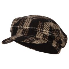 a brown and black plaid hat on a white background