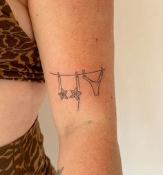 Bathing Suit Tattoo, Coordinated Tattoos, Funky Tattoos For Women, Swimming Pool Tattoo, Clothes Line Tattoo, Clothesline Tattoo, Croatia Tattoo, Bath Tattoo, Aesthetic Tatoos