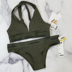 Brand New Nwt Rare Calvin Klein Set Unique Army Green Color! Size Small Top Size Medium Bottom Final Sale No Return Calvin Klein Sets Women, Calvin Klein Sets, Under Wears Woman Calvin Klein, Calvin Klein Bra Set, Cheap Seamless Calvin Klein Intimates, Fitted Calvin Klein Summer Bra, Unlined Bra Calvin Klein, Calvin Klein Set, Calvin Klein Sports Bra