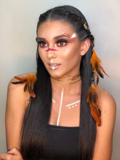 Native American Makeup, India Costume, Indian Halloween Costumes, Turquoise Makeup, Viking Makeup, Alien Halloween Costume, American Makeup, Princess Makeup, Duo Halloween Costumes