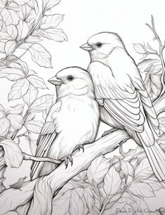 two birds sitting on top of a tree branch