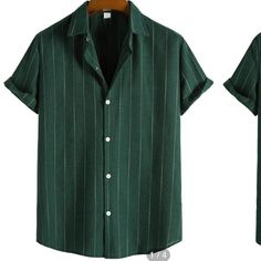 Mens Green Button Up Shirt Men's Fashion Casual, Casual Trends, Striped Short Sleeve Shirt, Mens Short Sleeve Shirt, Mens Button Up, Striped Sleeve, Mens Green, Striped Shorts, Mens Fashion Casual