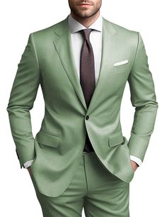 PRICES MAY VARY. ☛😻Mens 2 Piece Suit Slim Fit. Our suit jacket is relatively large, the open button is a casual feeling, and the button can achieve the effect of slimming, no matter what you want, it will achieve the effect you want. If you're a heavier man, it can even cover your stomach and stop you from showing up to events with your buttons open. ☛🤠This is a solid color suit, it can adapt to any occasion. Such as weddings, daily life, business meetings, any fashion forward party, any grand Suits Men Green, 2 Piece Suit Men, Linen Suit Men, Suit For Men Wedding, Linen Suits For Men, Man Suit, One Button Blazer, Suit For Men, Mens Blazer Jacket