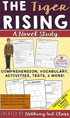 the tiger rising novel study and worksheet for students to practice reading, writing, and