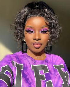 Make Up Ideas Dark Skin, Themed Makeup Ideas, Black People Makeup, Makeup Looks Purple, Makeup Inspo Aesthetic, Purple Makeup Looks For Black Women, Eyeshadow Ideas, Glam Makeup Looks, Dark Skin Eyeshadow