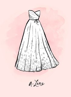 a white dress with a bow on the top and words at the bottom that read, a - line