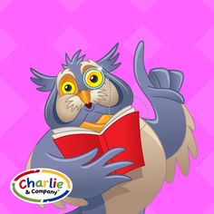 an owl is reading a book while holding it's arm in the air with its paws