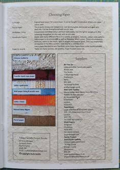 an open book with text and pictures on the page, containing information about different types of materials