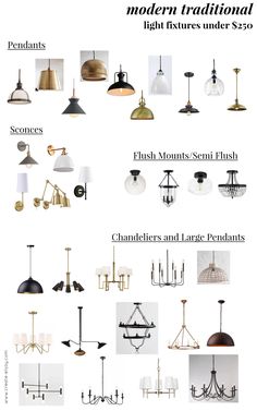 an image of modern lighting fixtures and chandeliers from the 1950's to 1970's