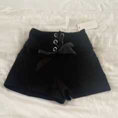 Lush High Waisted Black Shorts With Lace Up Ribbon. Dressy Shorts That Can Be Dressed Up Or Dressed Down. Hidden Zipper In Back. Size Small. New With Tags. Gothic Shorts, Shorts With Lace, White Lace Shorts, Black High Waisted Shorts, Dressy Shorts, Angel Aesthetic, Fantasy Closet, Leather Shorts, Dressed Down