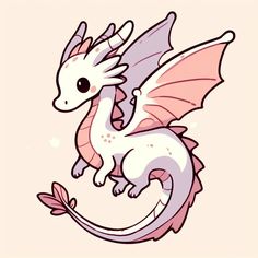 a white and pink dragon sitting on top of a leafy branch in front of a beige background