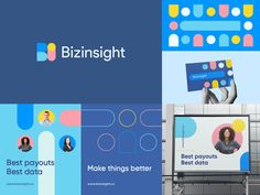 three different images with the words bizingghtt on them and two people standing next to each other