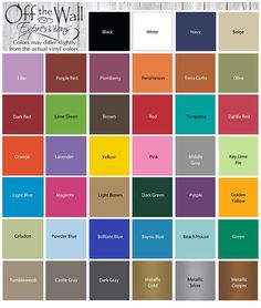 the color chart for different colors of wallpapers and furniture in various sizes, shapes and