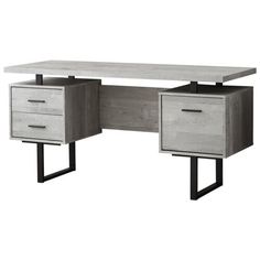 an office desk with two drawers on each side