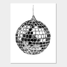 a black and white drawing of a christmas ornament