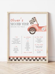 a framed poster with an image of a race car on it's side and the words, silver's second year around the track