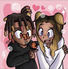 two cartoon characters one with dreadlocks and the other with an earring on