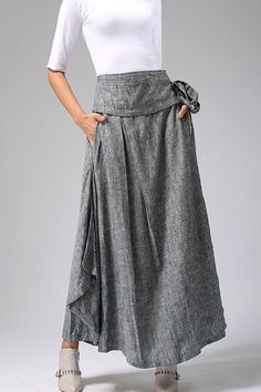 Linen Wrap Skirt, Long Wrap Skirt, Skirt Asymmetrical, Skirt Linen, Plus Size Skirt, Tailored Clothes, Grey Skirt, Handmade Skirts, Skirt Plus Size