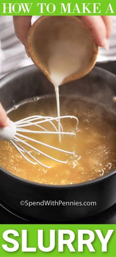 a person pouring gravy into a skillet with the words how to make a sauce