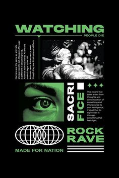 an advertisement for the rock rave concert, featuring images of people in green and black