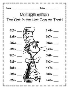 the cat in the hat can do that worksheet for students to practice addition skills