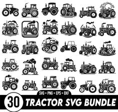 the tractor svg bundle is available for all types of farm tractors and other vehicles