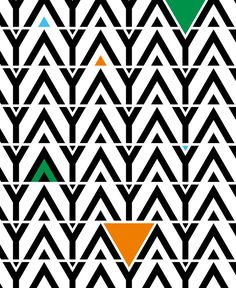 an abstract geometric pattern with black, orange and green triangles on white background in the style of zigzag