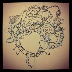 a drawing of a heart surrounded by other items