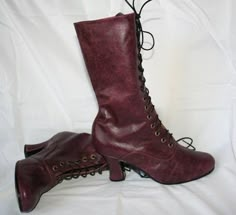 Victorian boots lace up in dark red leather 2 inch by kioskofoli, $150.00 Edwardian Boots, Boots Victorian, Historical Shoes, Victorian Shoes, Granny Boots, Victorian Boots, Womens Booties, Burgundy Boots, Booties Ankle Boots