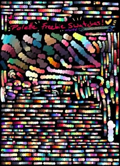 a poster with many different colors and shapes on it's back side, including the words