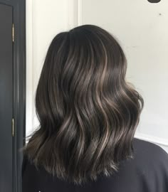 Black With Babylights, Minimal Balayage Dark Brown Hair, Black Hair With Babylights Short, Balayage For Dark Brown Hair Short Straight, Hairlights In Dark Hair, Soft Ashy Brown Hair, Mocha Swirl Brunette, Dark Brown Hair With Minimal Highlights, Winter Brunette Balayage