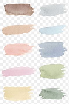 the different shades of watercolor paint on a white background, including pink, blue, green