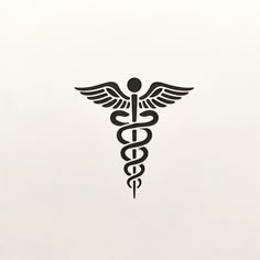 a black and white photo of a cadus symbol on a white background with the word medical written below it