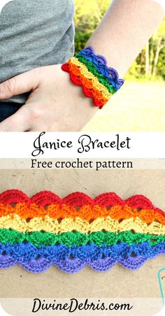 the rainbow crochet bracelet is made with yarn