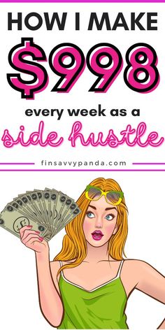 a woman holding money with the words how i make $ 350 as a side hustle on pinterest