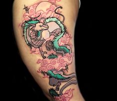 Haku Arm Wrap Tattoo, Haku Tattoo Design, Haku Leg Tattoo, Haku Tattoo, Haku Dragon Tattoo Thigh, Haku Dragon Tattoo Wrap Around, Haku Dragon Tattoo Arm, Chihiro Y Haku, Fantasy Tattoos