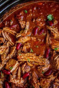 the food is prepared and ready to be cooked in the crock pot for dinner