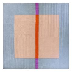 an abstract painting with orange and blue stripes on it's sides, in the middle of